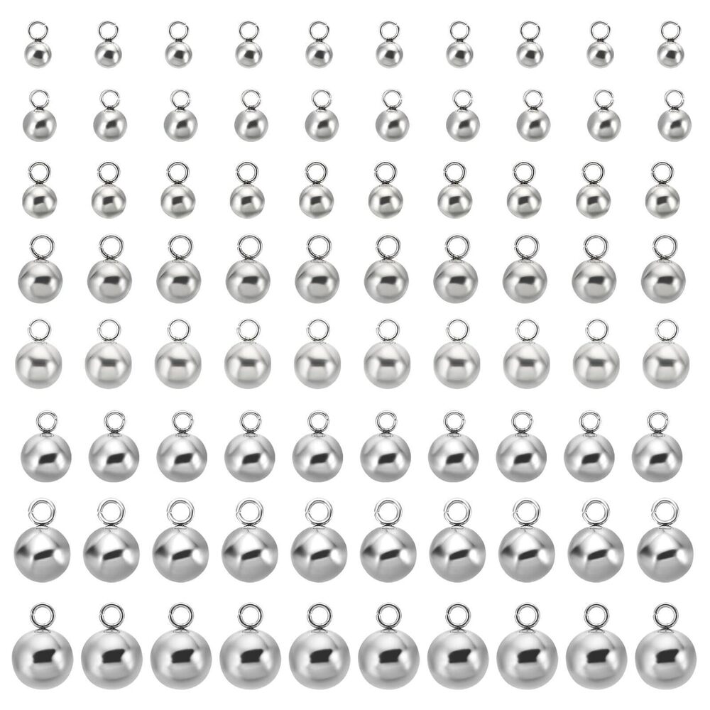 2346 80pcs Steel Bead Charm, Stainless Steel Ball Pendants Charm Metal